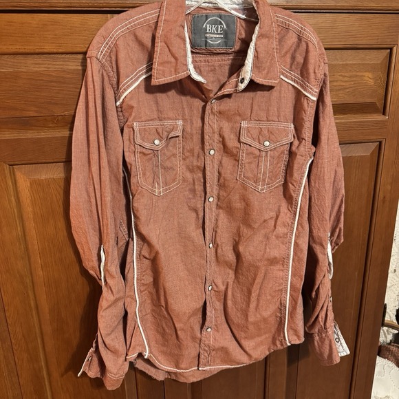 BKE Buckle L Shirt Men's XL Peach Standard Fit Long Sleeve Black Label - Picture 5 of 7